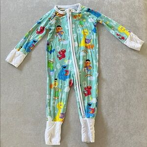 Little Sleepies Sesame Street Footie Pajama - Green and White